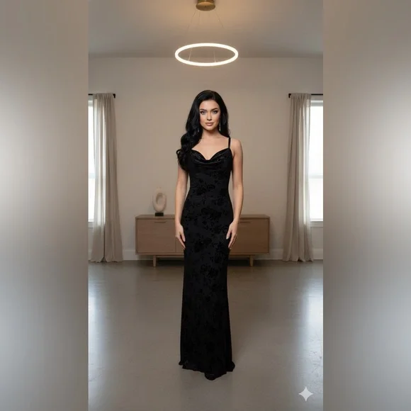 Windsor Elegant Black maxi dress with zipper back. - Picture 5 of 5